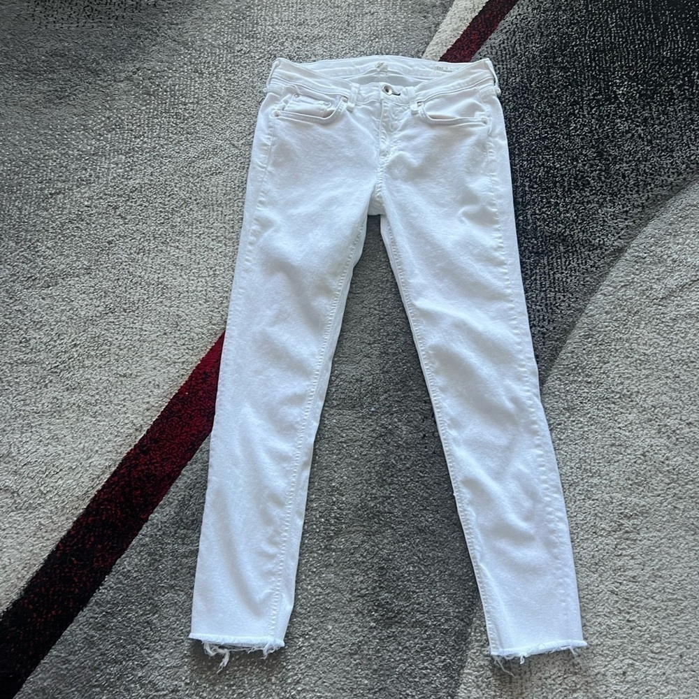 Rag & Bone Dre Capri White Skinny Frayed Hem Jeans